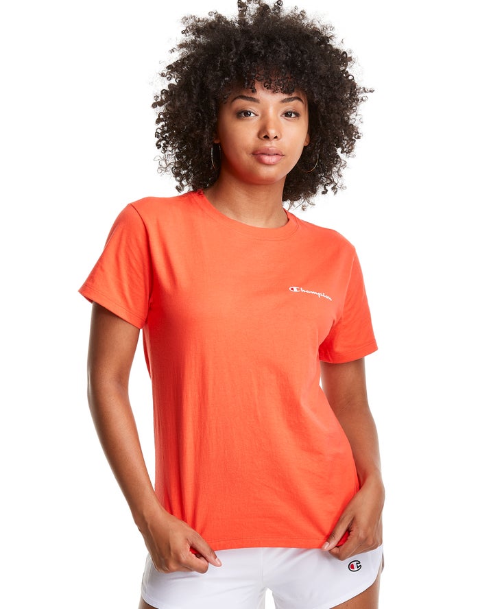 Champion Classic Script Logo T-Shirt Dames - Oranje - Belgie 7402ADEUF